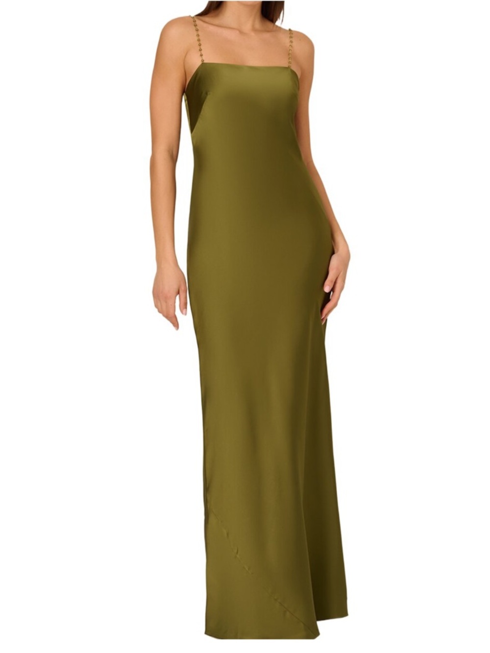 Olive green satin dress
